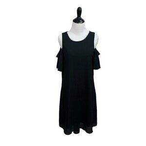 Worthington Women's Size 6 Open Shoulder Mini Dress Ruffle Sleeves Black Lined